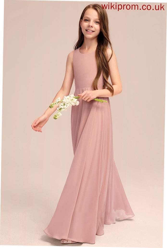 Bow(s) Giada With Scoop Floor-Length Neck Chiffon Junior Bridesmaid Dresses A-Line