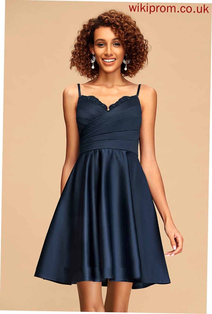 V-neck Homecoming With Short/Mini Homecoming Dresses A-Line Ruffle Satin Dress Kailyn Sequins Beading