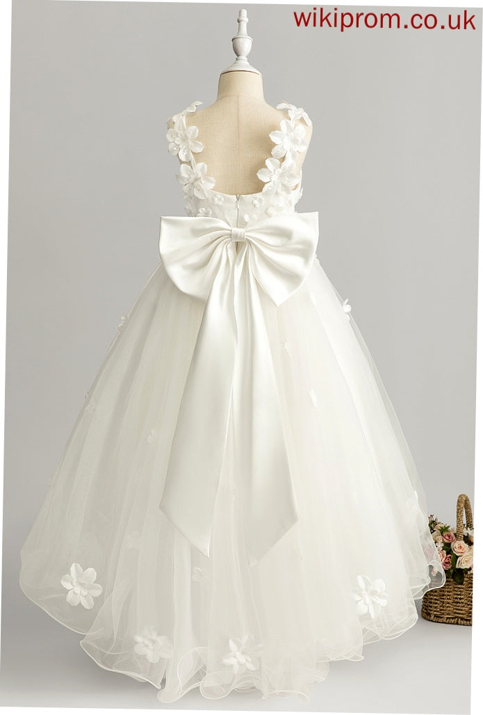 Dress Ball-Gown/Princess Bella V-neck - With Girl Flower Girl Dresses Tulle Sleeveless Asymmetrical Flower Beading/Flower(s)/Bow(s)