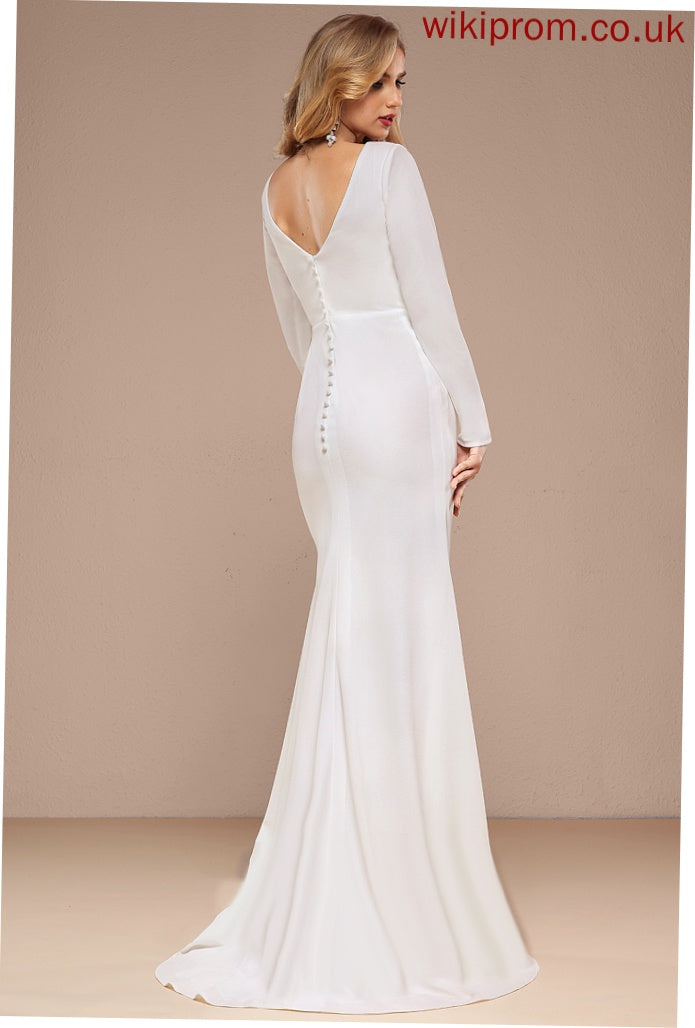 Kira A-Line Wedding V-neck Wedding Dresses Chiffon Sweep Train Dress