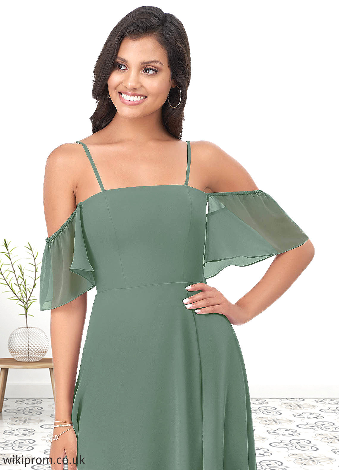 Christina A-Line Off the Shoulder Chiffon Floor-Length Dress SWKP0019614