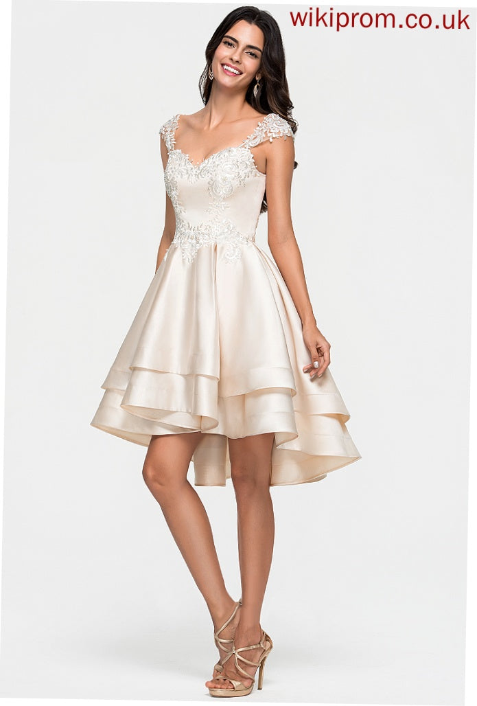 With Beading Ruffles Lace Sweetheart Dress Brittany Asymmetrical Satin Homecoming Dresses Cascading A-Line Homecoming