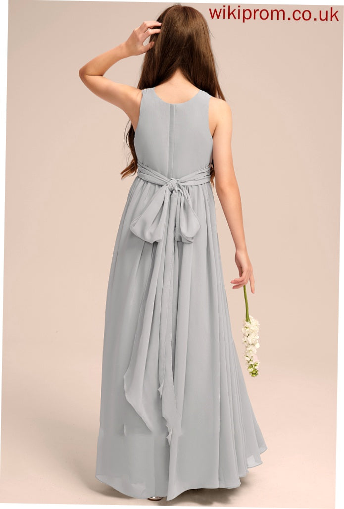 A-Line Ruffle With Junior Bridesmaid Dresses Bow(s) Neck Chiffon Scoop Jaylee Floor-Length