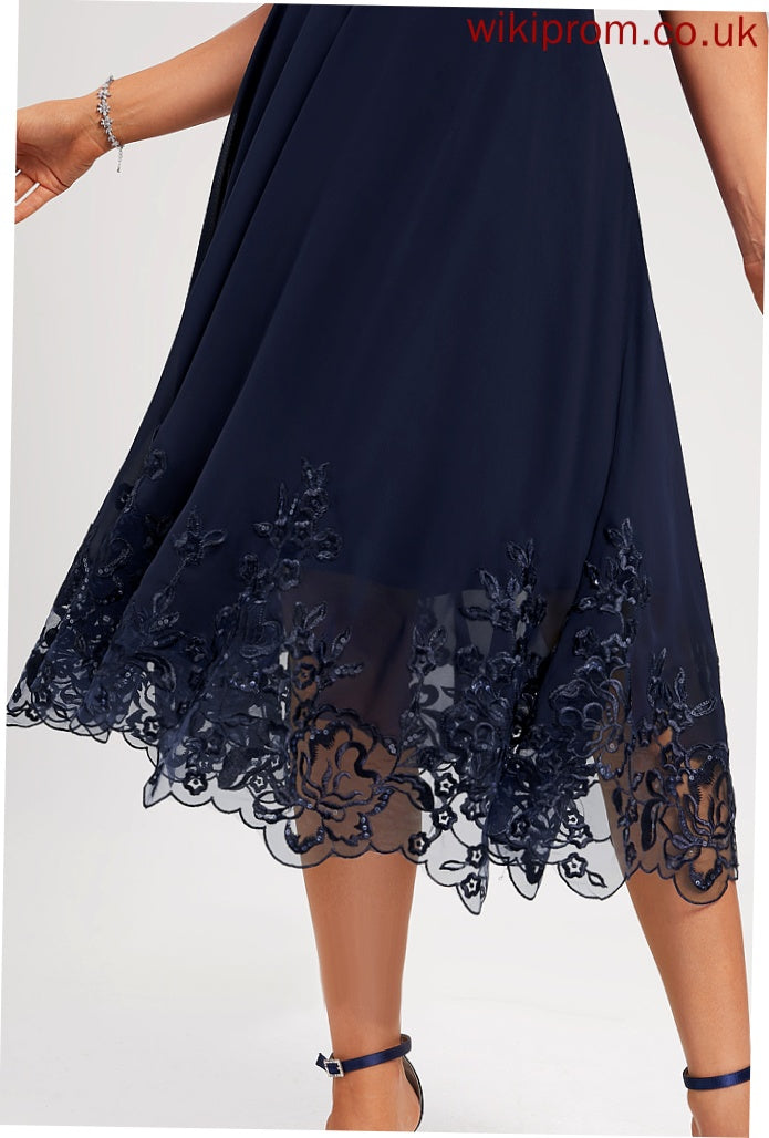 Cocktail Sequins V-neck Sadie Dress Tea-Length Lace Lace A-Line Sequined With Cocktail Dresses