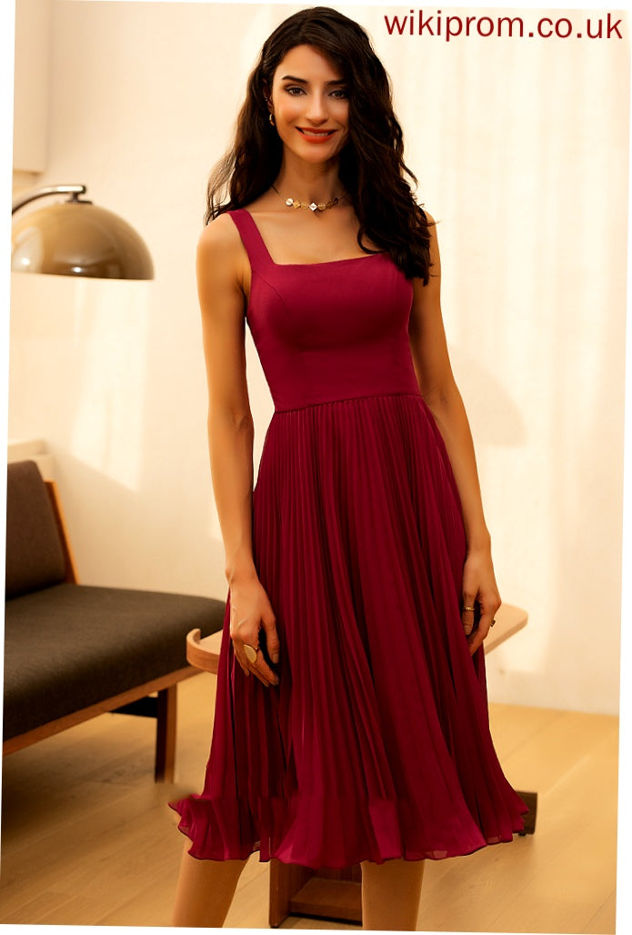 Chiffon Homecoming Pleated Knee-Length Dress Square A-Line With Homecoming Dresses Scarlet Neckline