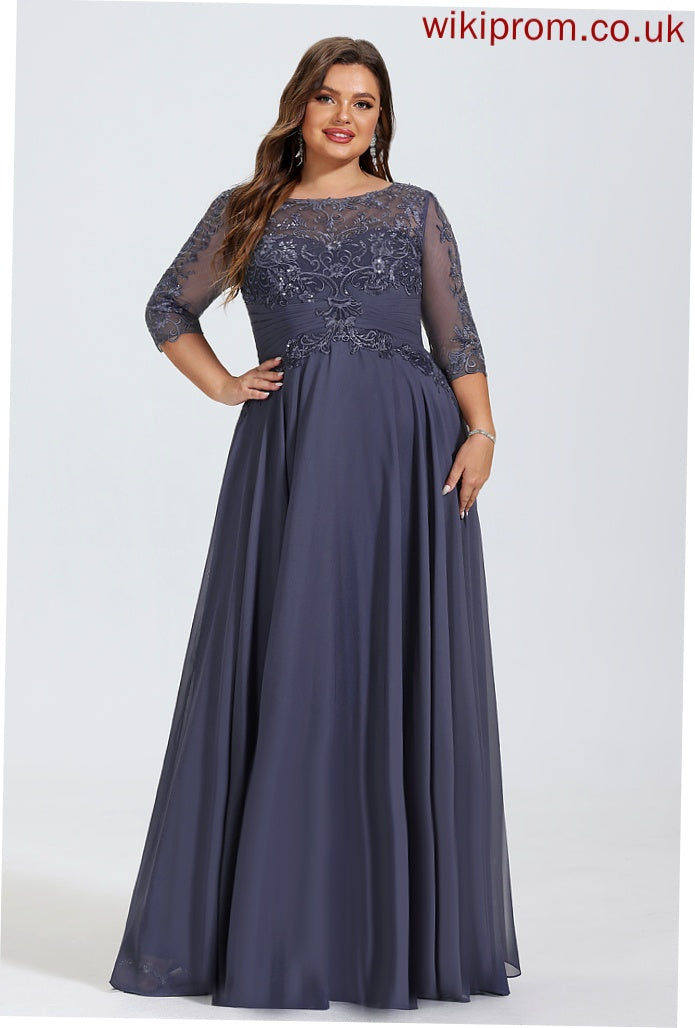 Chiffon Jolie Scoop Floor-Length A-Line Lace Sequins Prom Dresses Pleated Illusion With