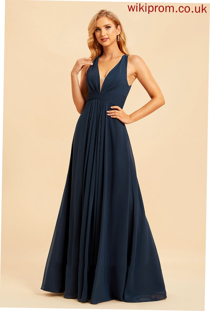 Ruffle Silhouette Floor-Length Neckline A-Line Length Embellishment Fabric V-neck Sierra V-Neck Sleeveless Bridesmaid Dresses