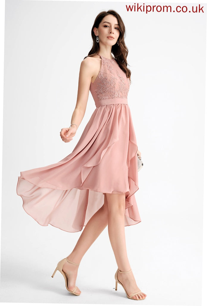 Dress Homecoming Dresses Lace Monica Asymmetrical With Homecoming Neck Scoop A-Line Chiffon