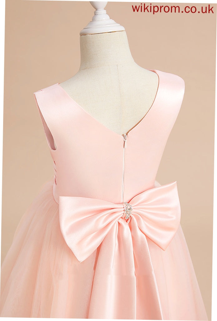 Girl V-neck - Flower Girl Dresses Bow(s) Satin/Tulle Dress With Floor-length Sleeveless Flower Bethany Ball-Gown/Princess