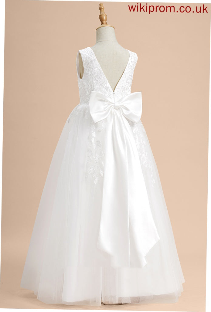 Flower Girl Dresses Sleeveless With Neck Floor-length A-Line Jade Dress Girl - Scoop Lace/Flower(s)/Bow(s) Flower Tulle