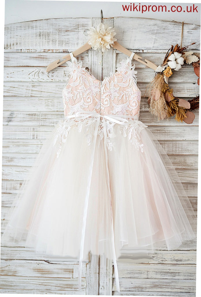 Knee-length Kasey A-Line Flower Girl Dresses Girl Straps - Flower Dress Tulle/Lace Sleeveless