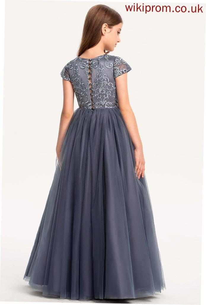 Tulle Junior Bridesmaid Dresses Kaylen Neck Lace Floor-Length Ball-Gown/Princess Scoop