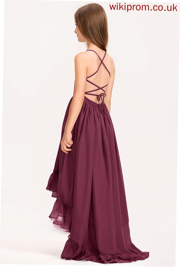 Bow(s) Cascading Scoop Chiffon With Muriel A-Line Asymmetrical Junior Bridesmaid Dresses Neck Ruffles