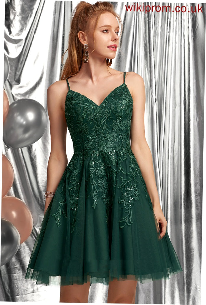 Short/Mini Homecoming Dresses With Homecoming A-Line Dress V-neck Tulle Holly Lace