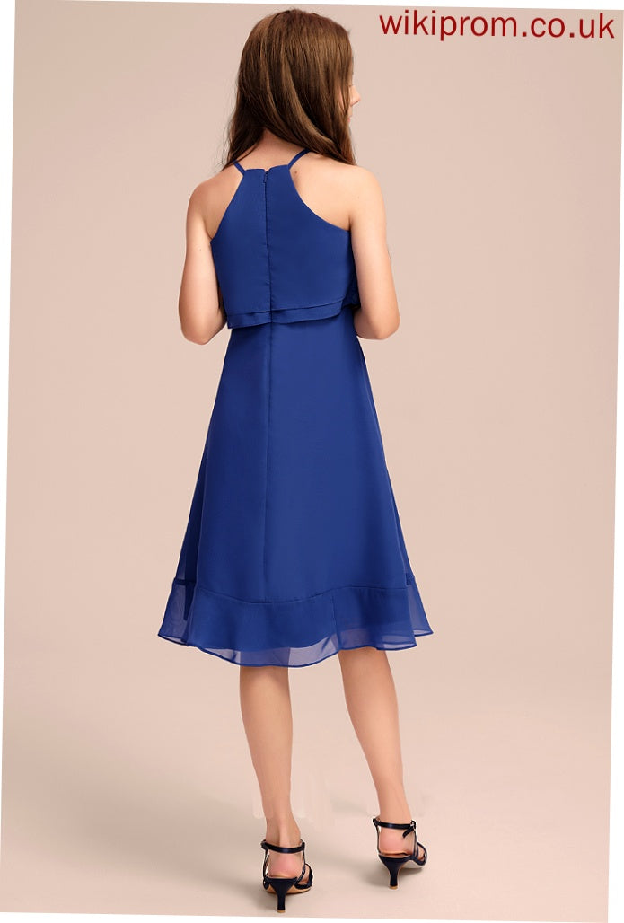 Zoie Chiffon With Scoop Neck Knee-Length A-Line Cascading Ruffles Junior Bridesmaid Dresses