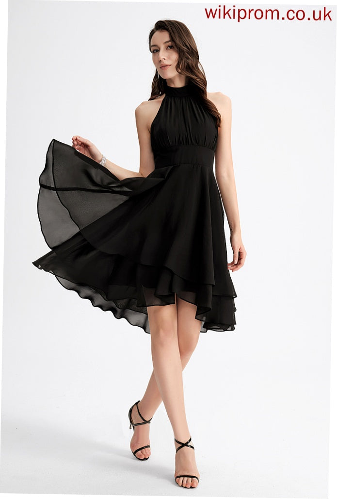 Cocktail Dresses Cocktail Scoop Asymmetrical A-Line Pleated Nayeli Chiffon Neck Dress With