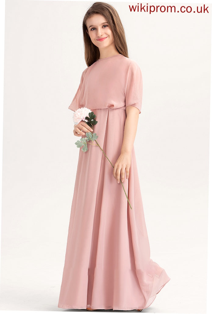 Neck Scoop Chiffon A-Line Celeste Junior Bridesmaid Dresses Floor-Length