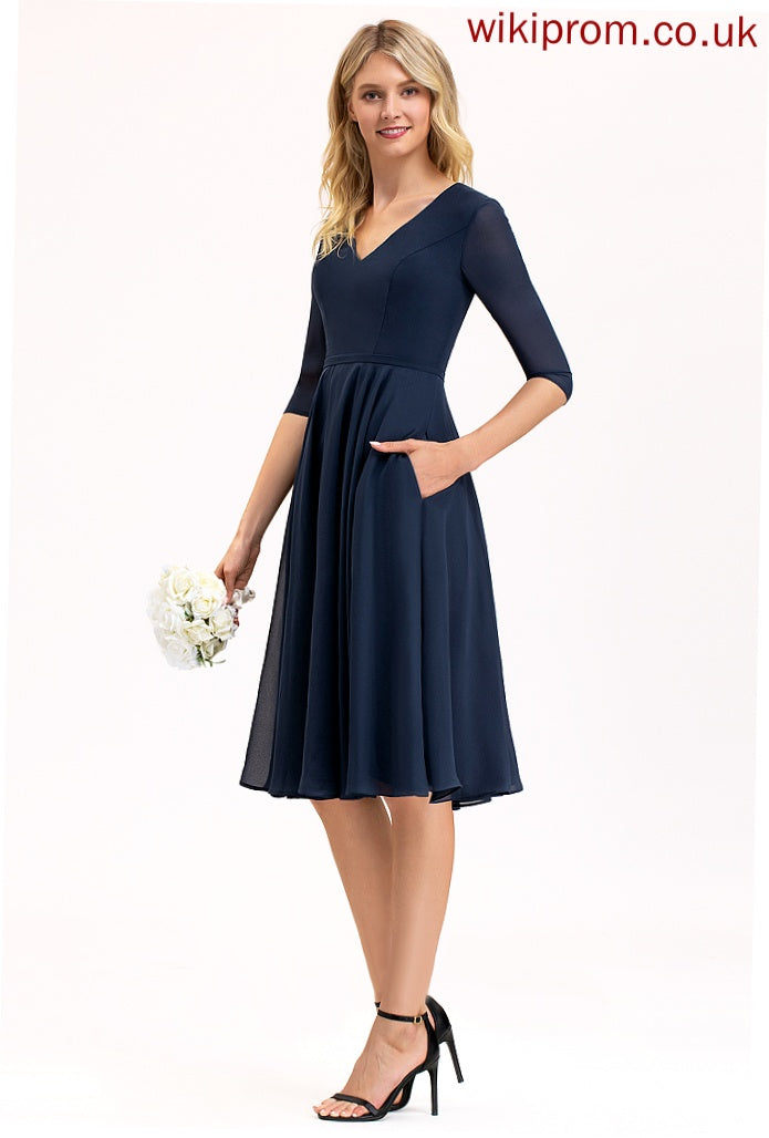 Beryl Cocktail V-neck Dress Cocktail Dresses Knee-Length A-Line Pockets Chiffon With