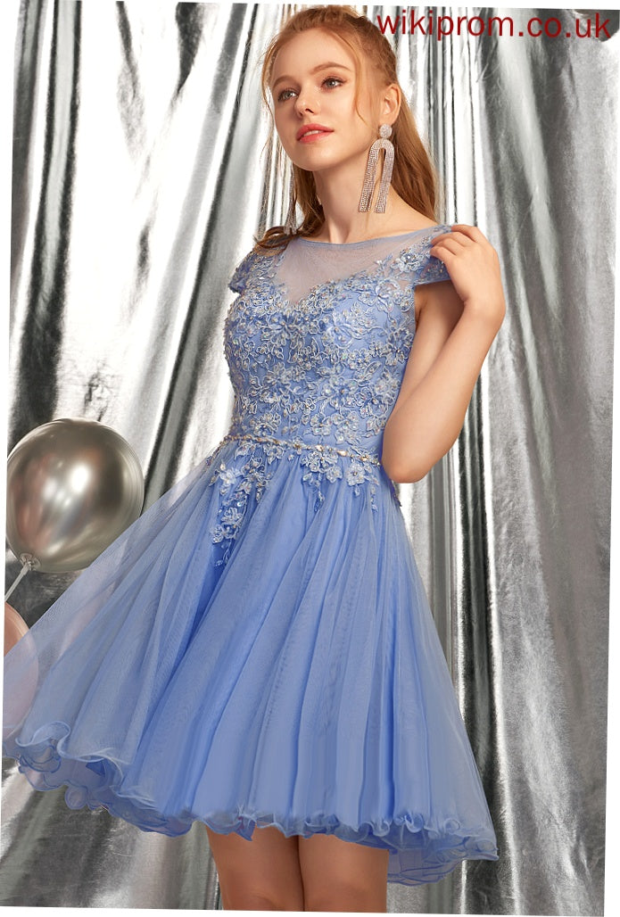 Appliques Homecoming Dresses Neck A-Line Homecoming Scoop Lace Lace Beading Dress With Tulle Josie Short/Mini