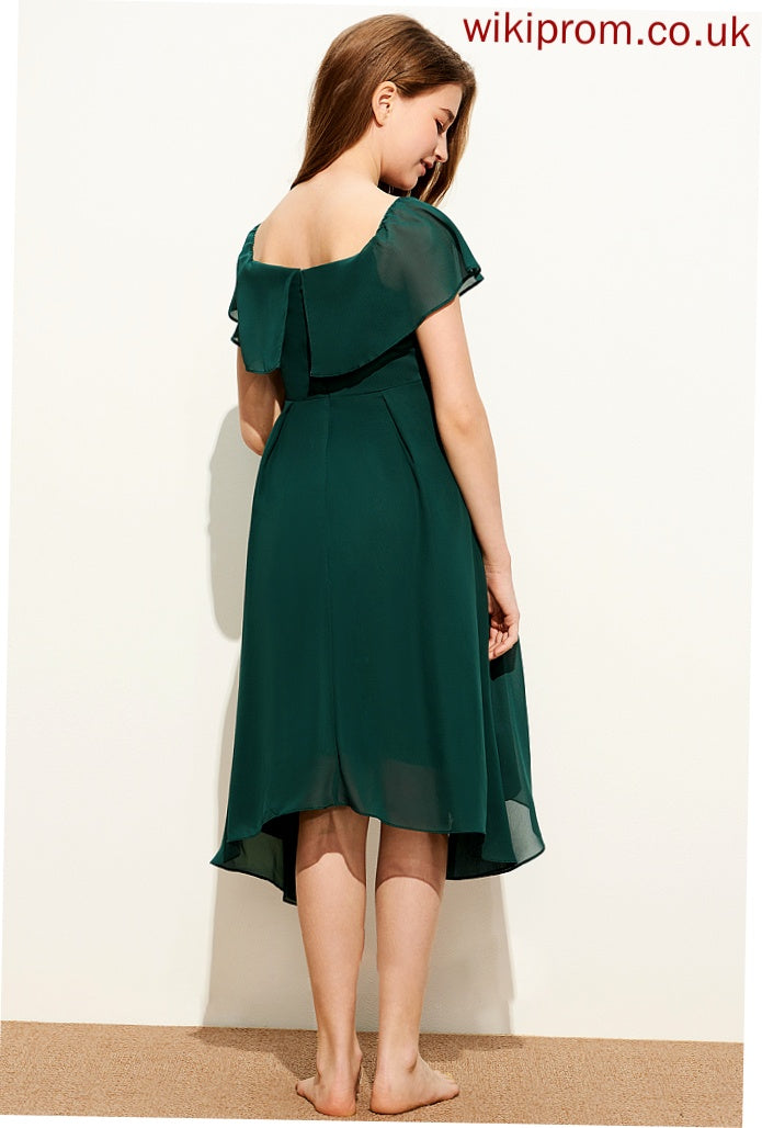 A-Line Neckline Junior Bridesmaid Dresses Square Knee-Length Chiffon Marcia