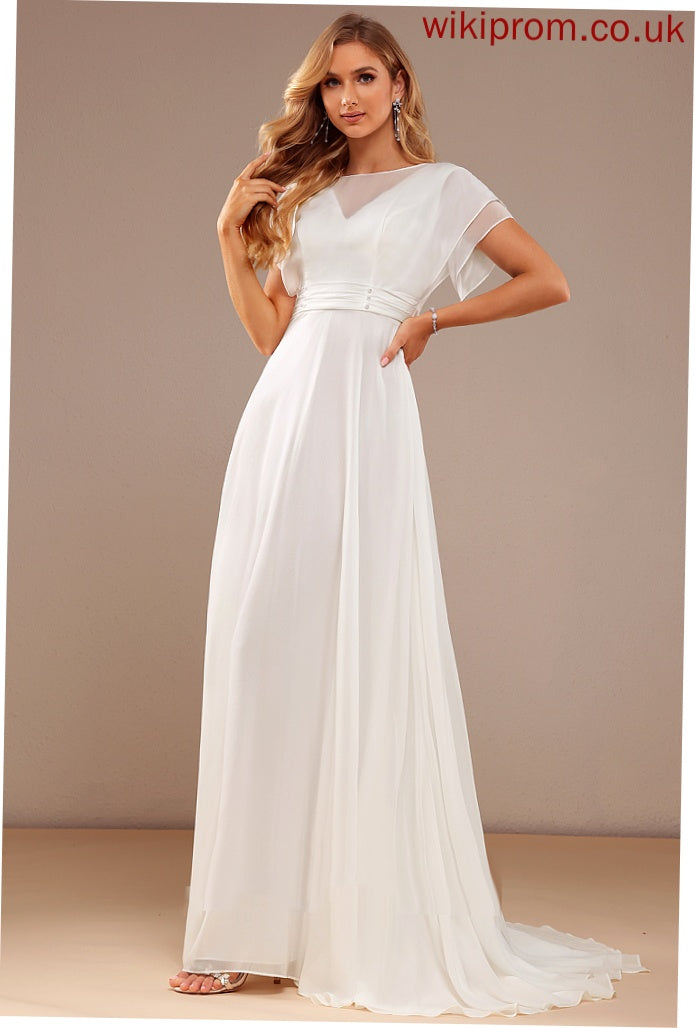 Train Britney Neck Scoop Chiffon With Wedding Sweep A-Line Beading Dress Wedding Dresses