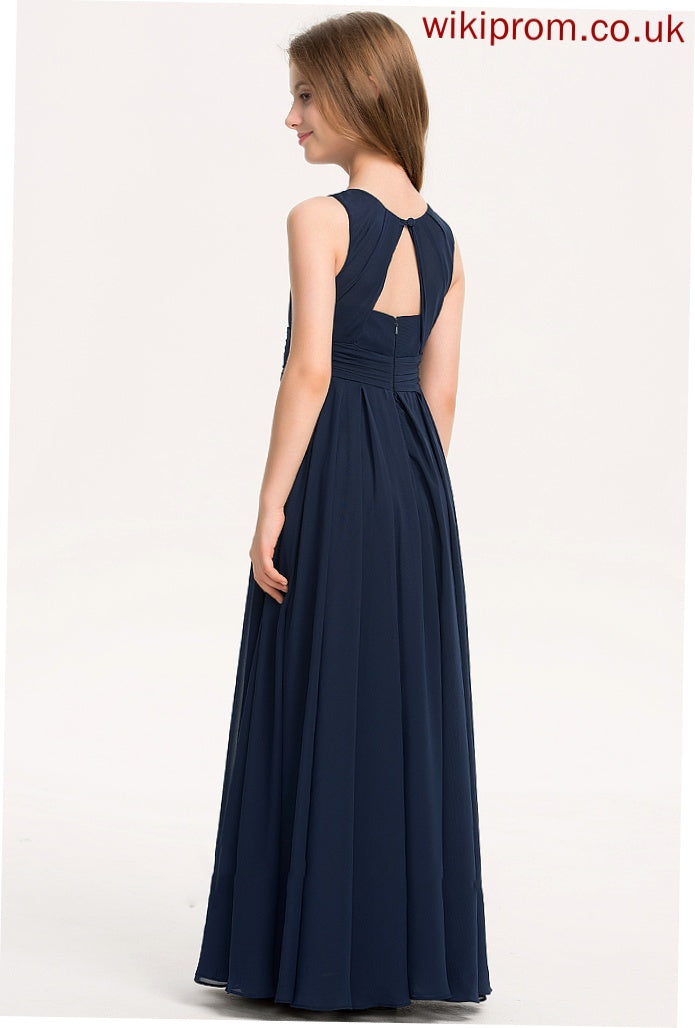 With Ruffle Floor-Length A-Line Junior Bridesmaid Dresses Chiffon Bria Neck Scoop