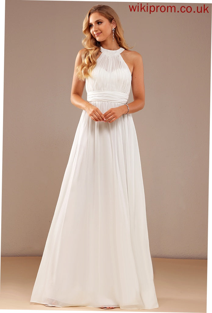 Wedding Ruffle High Pru Chiffon Neck Wedding Dresses Floor-Length Dress A-Line With