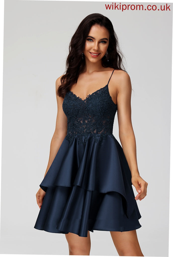 Short/Mini Homecoming Dresses Lace With Satin A-Line Homecoming Dress V-neck Joslyn