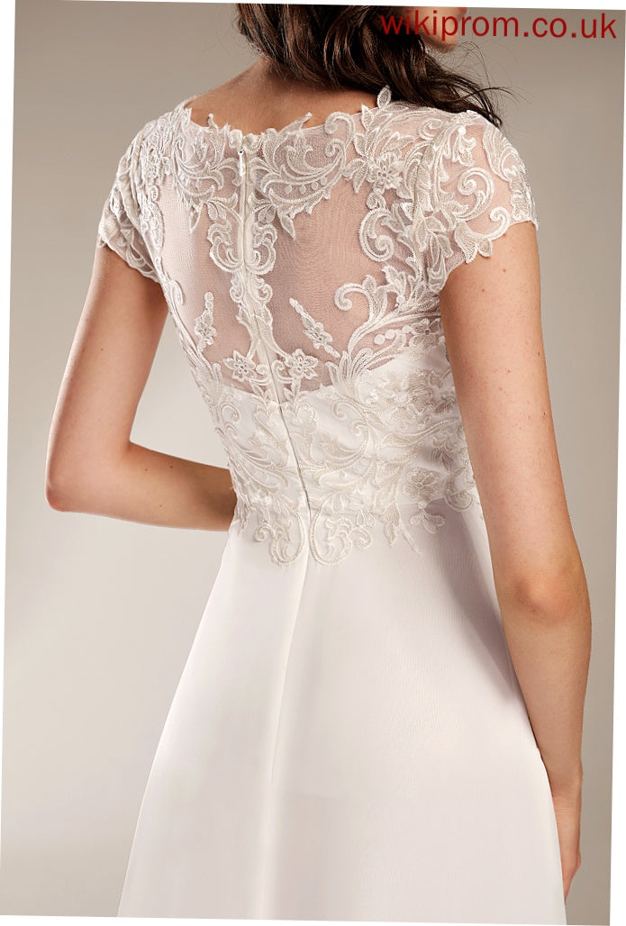 Wedding Dresses Clarissa V-neck Lace A-Line Chiffon Wedding Asymmetrical Dress