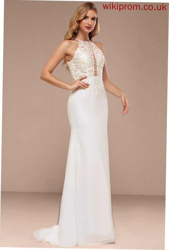 Halter Sweep Wedding Lace Sequins Trumpet/Mermaid Wedding Dresses Chiffon With Dress Train Nell