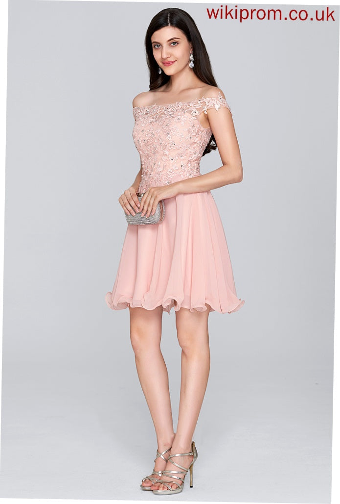 Off-the-Shoulder Nia Chiffon Beading Short/Mini A-Line With Lace Homecoming Homecoming Dresses Dress