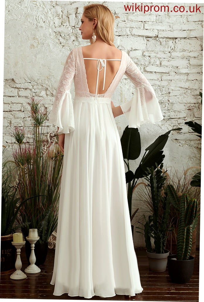 Hilary Wedding Dresses V-neck Lace Chiffon Dress Wedding Floor-Length A-Line