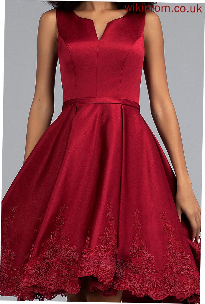 Homecoming Homecoming Dresses V-neck Dress A-Line Appliques Satin Knee-Length With Lace Skyla