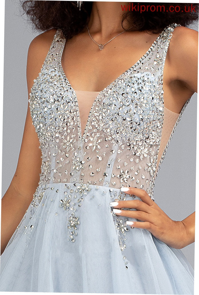 Jess Homecoming Dress Sequins Short/Mini Tulle V-neck With Beading A-Line Homecoming Dresses