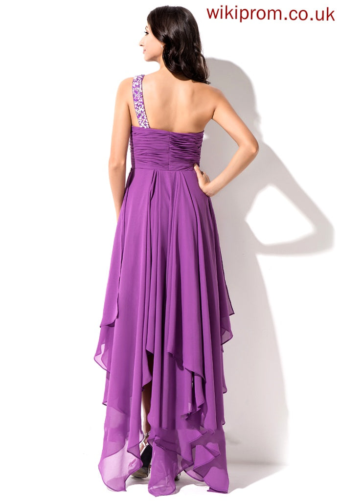 One-Shoulder Beading Sequins Abby With Homecoming Dresses Homecoming Asymmetrical Chiffon Ruffle A-Line Dress