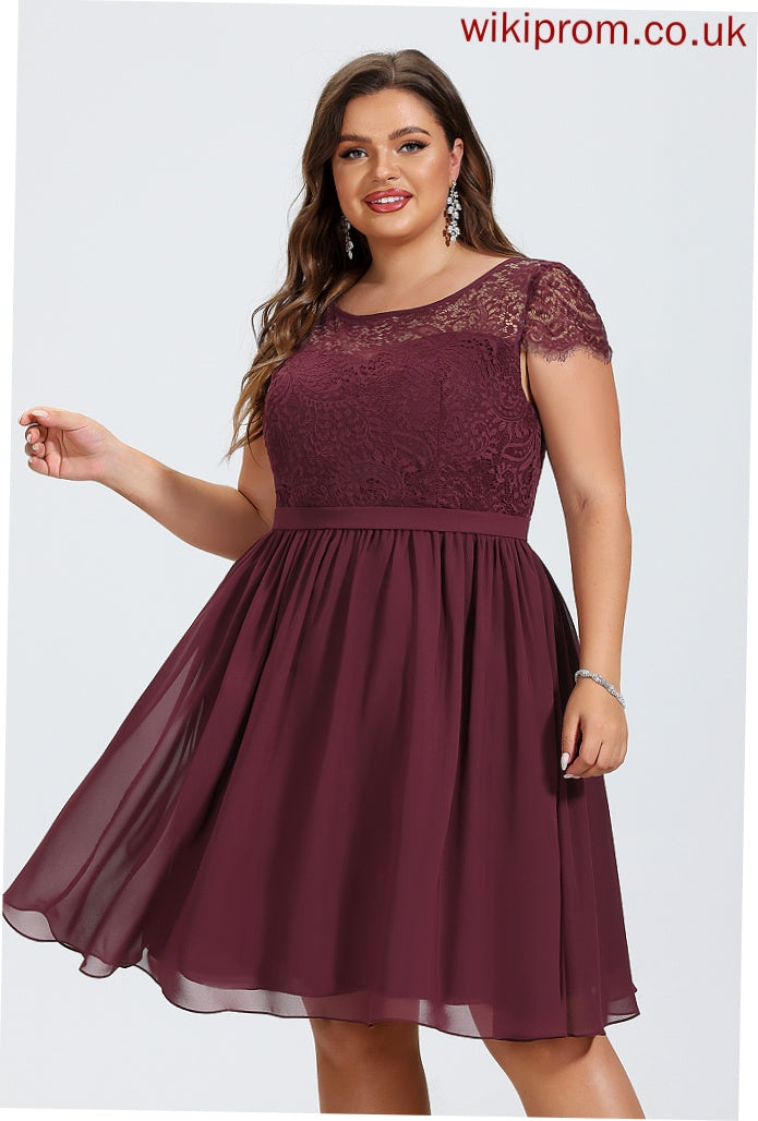 A-Line Chiffon Scoop Cassandra Lace Neck Cocktail Cocktail Dresses Knee-Length Dress