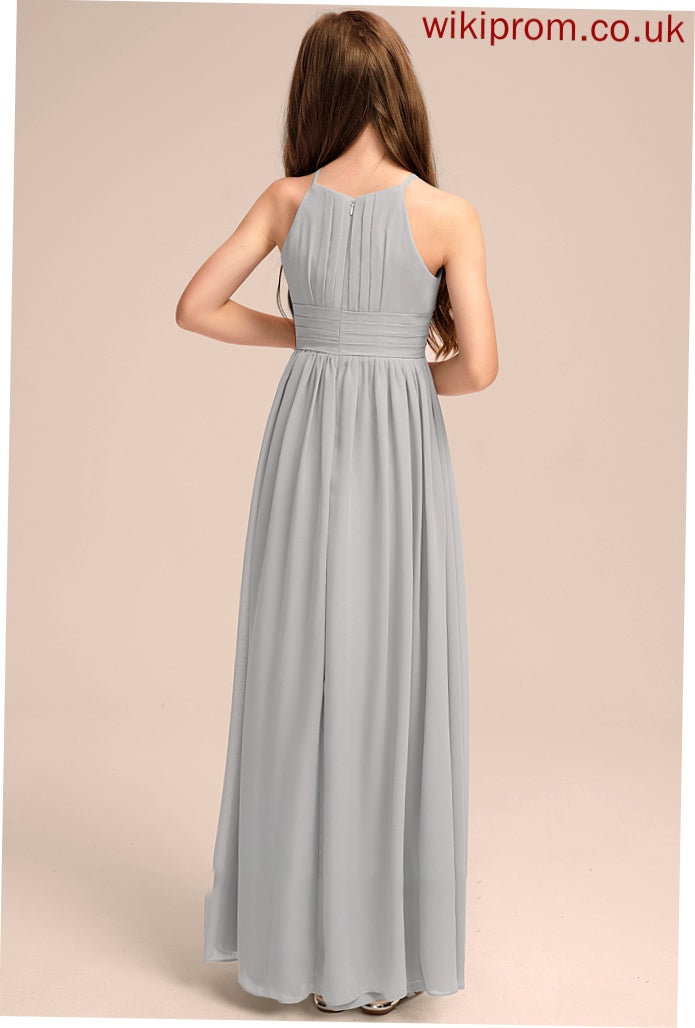 Scoop Neck Ruffle With Floor-Length Chiffon Junior Bridesmaid Dresses Malia A-Line