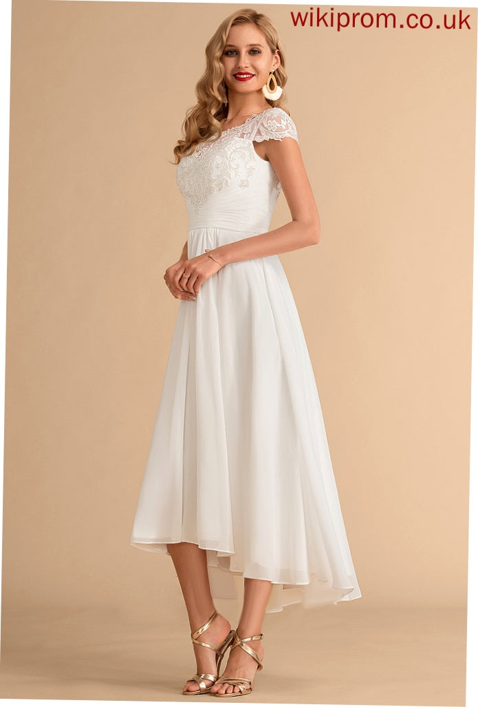 Lace Scoop Dress Neck Chiffon A-Line Alina Asymmetrical Wedding Wedding Dresses