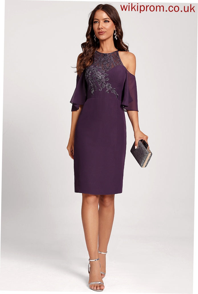 Shoulder Club Dresses Lesley Lace Chiffon Dress Cold Sequins Cocktail Sheath/Column Knee-Length With