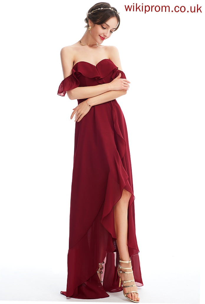 Split Chiffon A-Line Cocktail With Cocktail Dresses Annika Asymmetrical Ruffle Dress Off-the-Shoulder Front