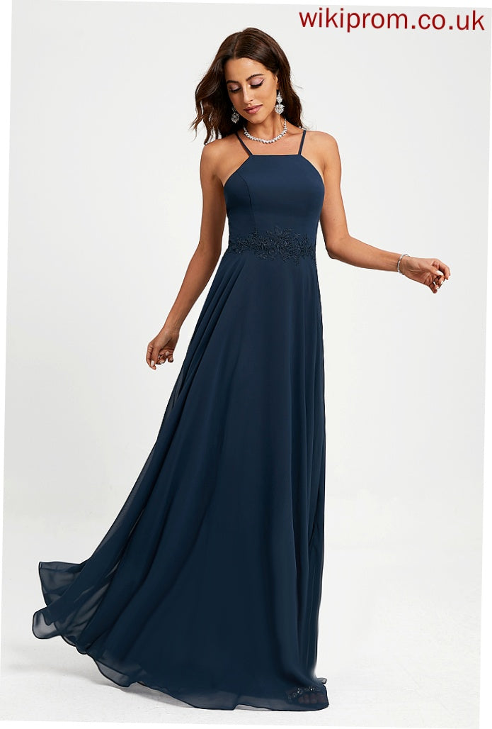 Chiffon Kristina Floor-Length Halter A-Line Lace Prom Dresses