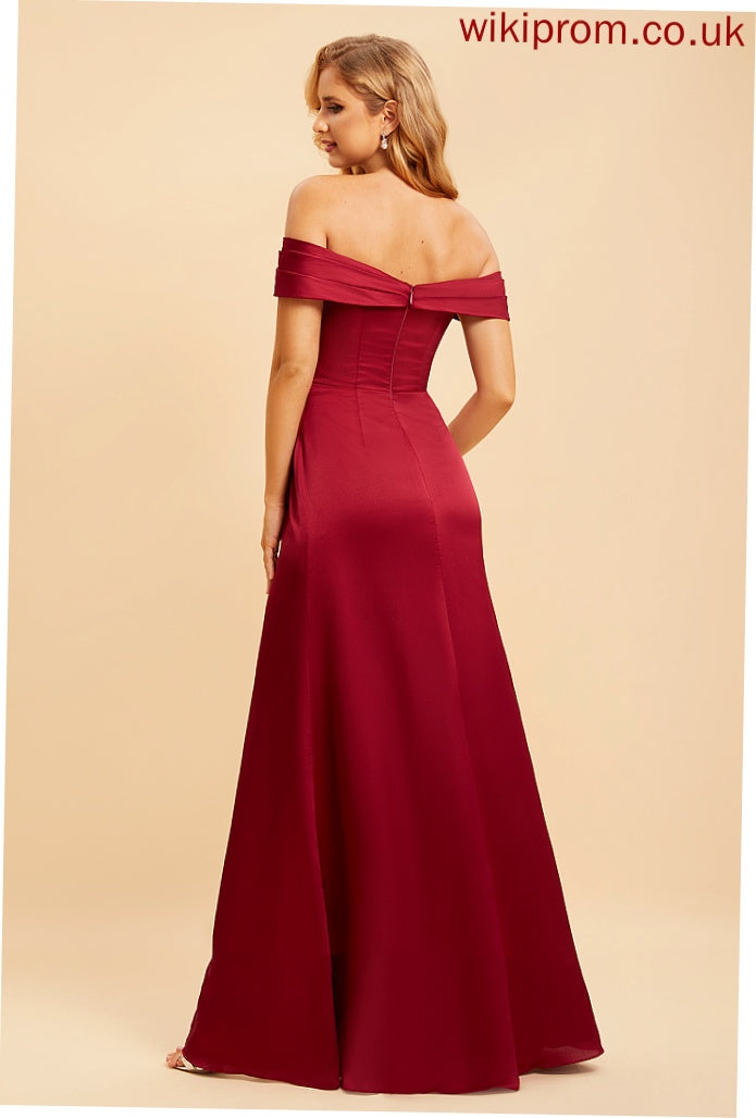 Silhouette Off-the-Shoulder Fabric SplitFront A-Line Length Neckline Embellishment Floor-Length Claudia Sleeveless Trumpet/Mermaid Bridesmaid Dresses