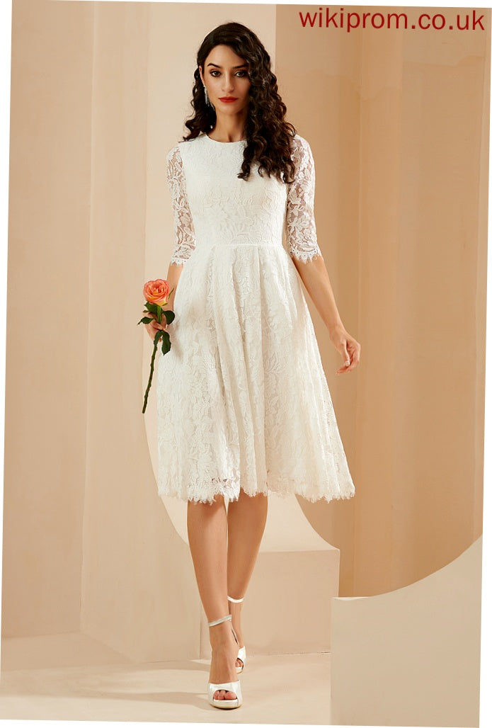 Lace Dress Aniya Knee-Length A-Line Wedding Neck Wedding Dresses Scoop