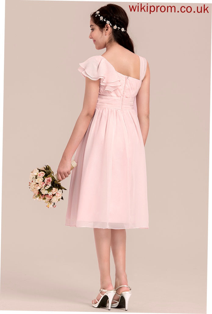 Knee-Length Chiffon V-neck Ruffles Meadow Cascading Junior Bridesmaid Dresses A-Line With