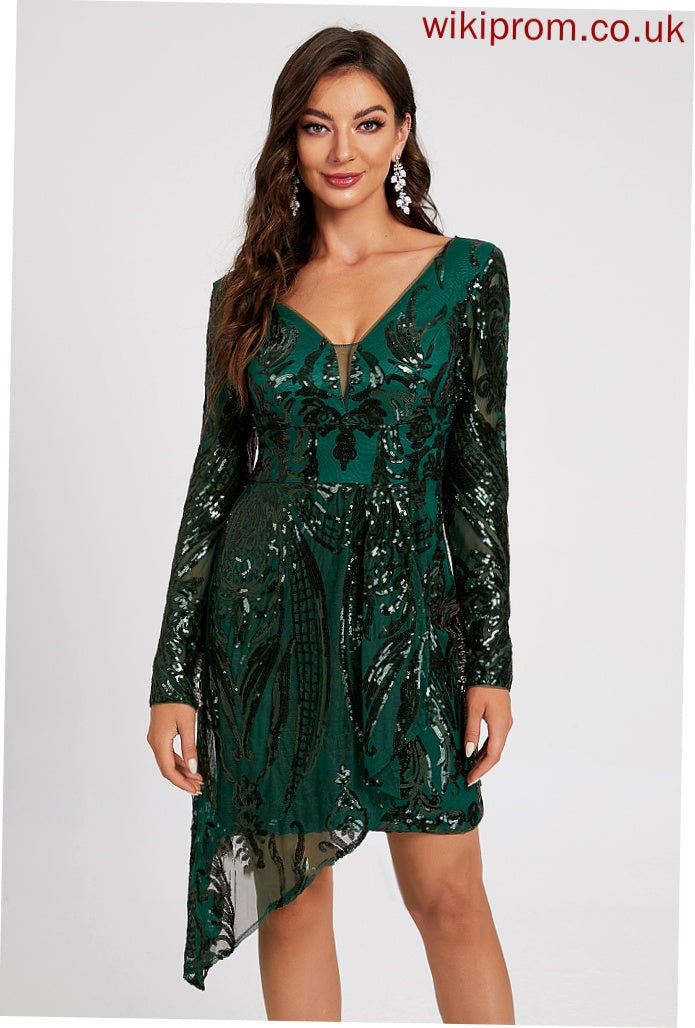 Sequins Homecoming V-neck With Homecoming Dresses Asymmetrical Caroline Lace Sequined Dress Lace Sheath/Column