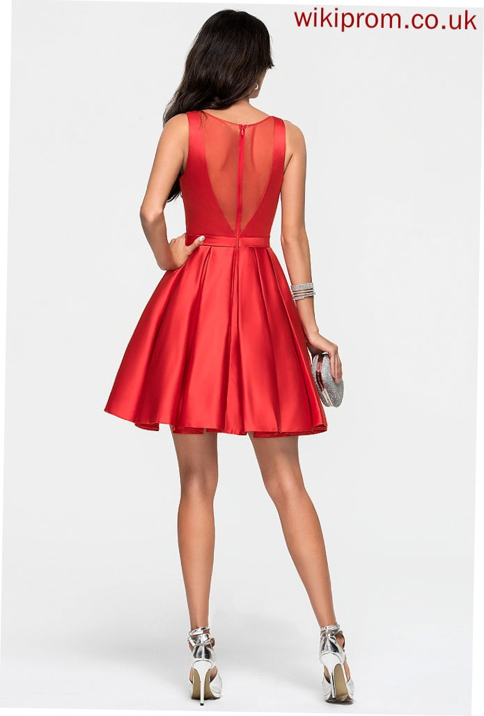 Satin Dress Bow(s) V-neck A-Line With Short/Mini Homecoming Homecoming Dresses Amira