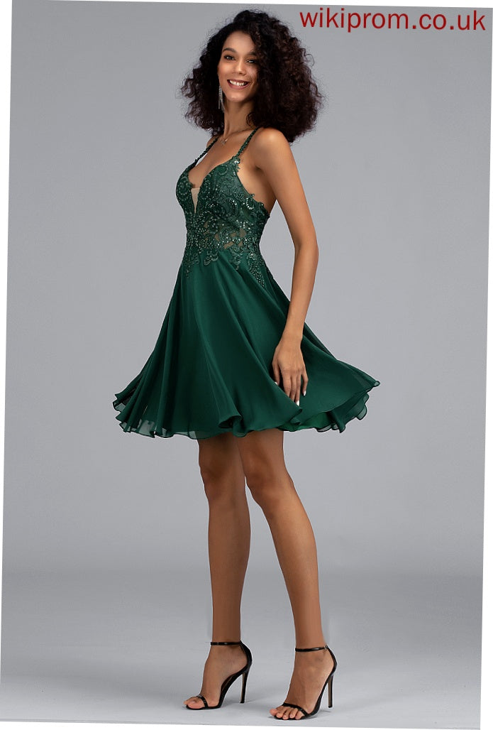 Homecoming With Beading V-neck Chiffon Sequins Kinley Dress Short/Mini Homecoming Dresses Lace A-Line