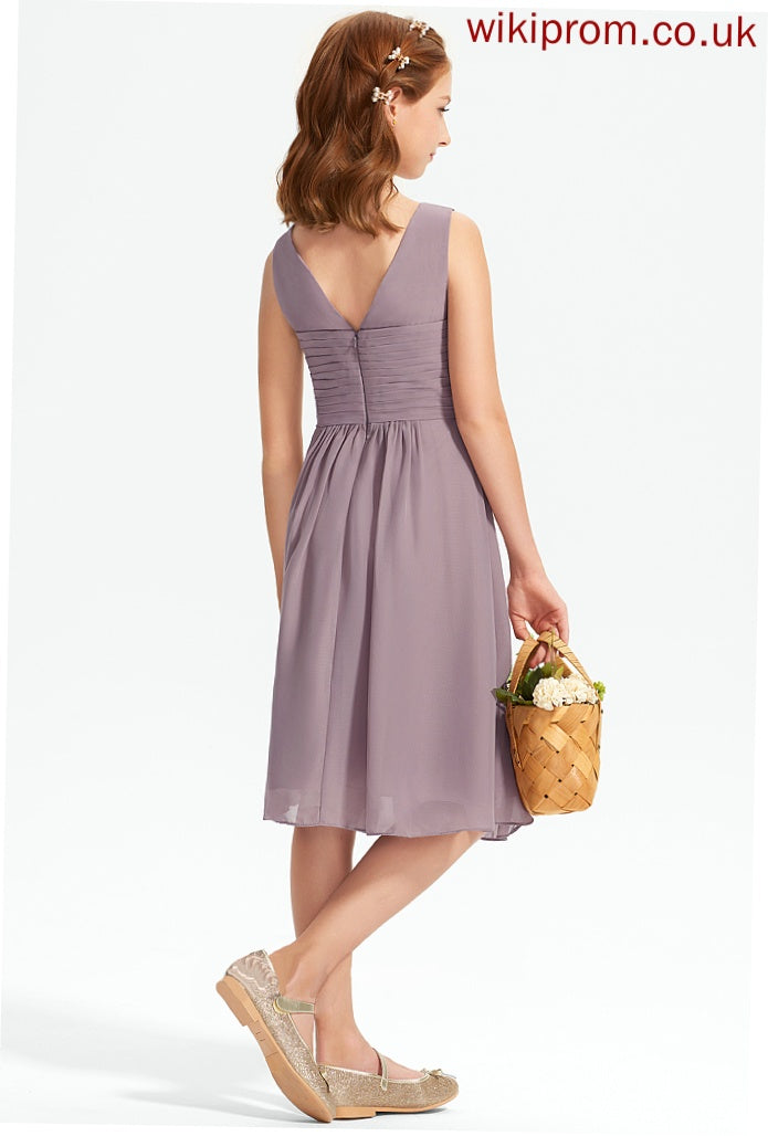 Knee-Length Scoop Neck Tania Chiffon With Ruffle Junior Bridesmaid Dresses A-Line