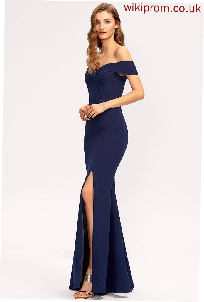 Crepe Trumpet/Mermaid Stretch Split Prom Dresses Floor-Length With Front Elle Off-the-Shoulder