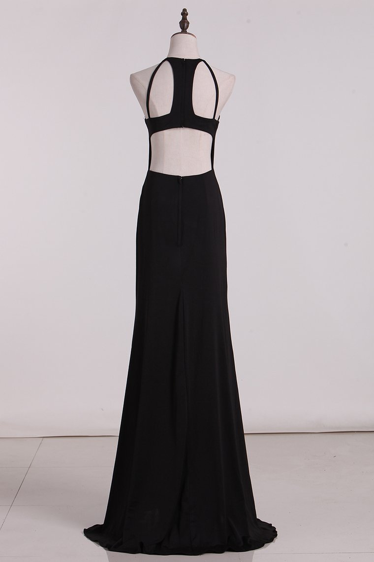 New Arrival Spaghetti Straps Open Back Spandex Mermaid Evening Dresses